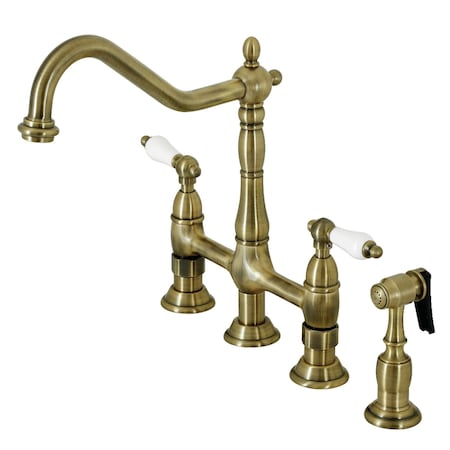 Kingston Brass KS1273PLBS Heritage Bridge Kitchen Faucet W/Brass Sprayer, Brass KS1273PLBS